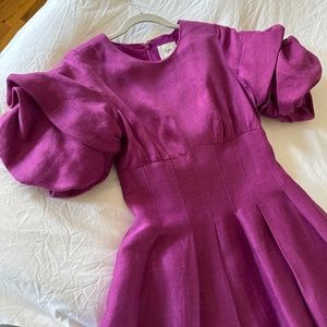 Aje Adelie Puff Sleeve Midi Dress Plum Purple